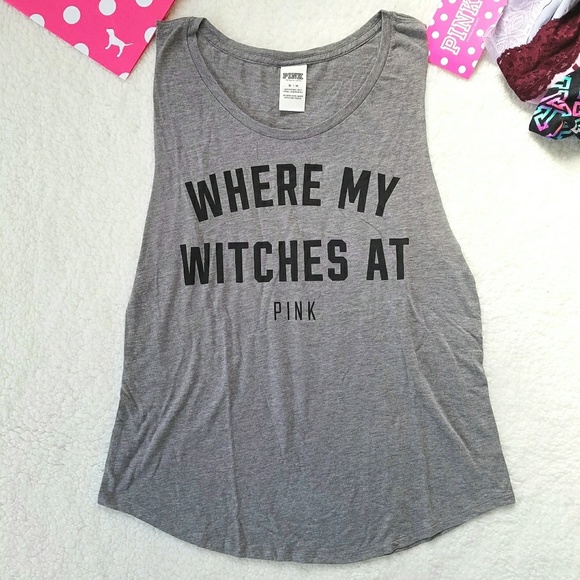 PINK Victoria's Secret Tops - Victorias Secret PINK Witches Muscle Tank Top Grey